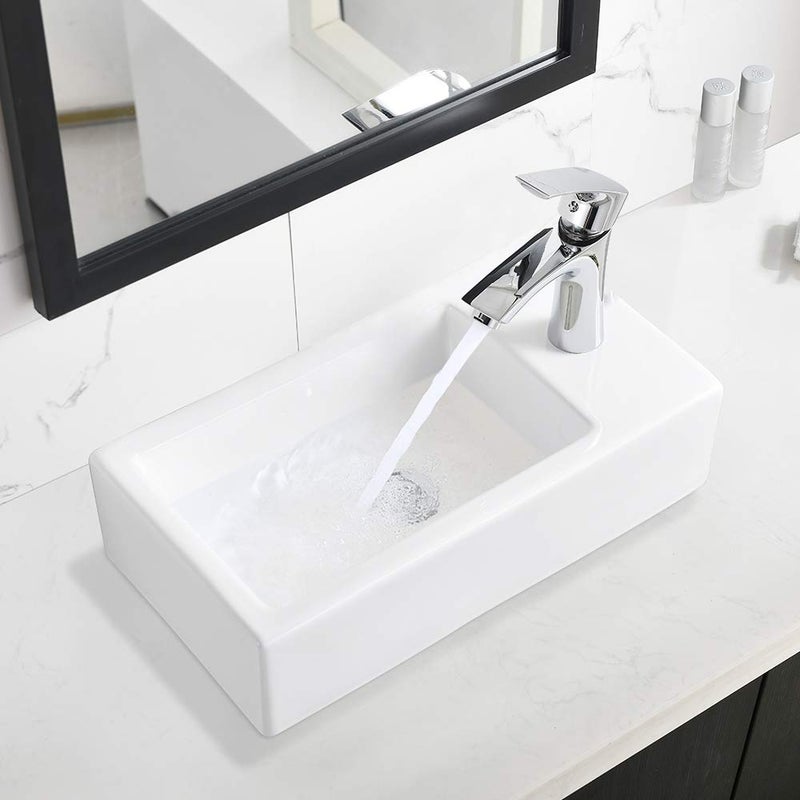 Bokaiya Corner Bathroom Sink with Faucet and Drain Combo-Bokaiya 18 Inch Small Wall Mount Vessel Sink Rectangle White Porcelain Ceramic Vanity Sink, Right Hand - Image 5